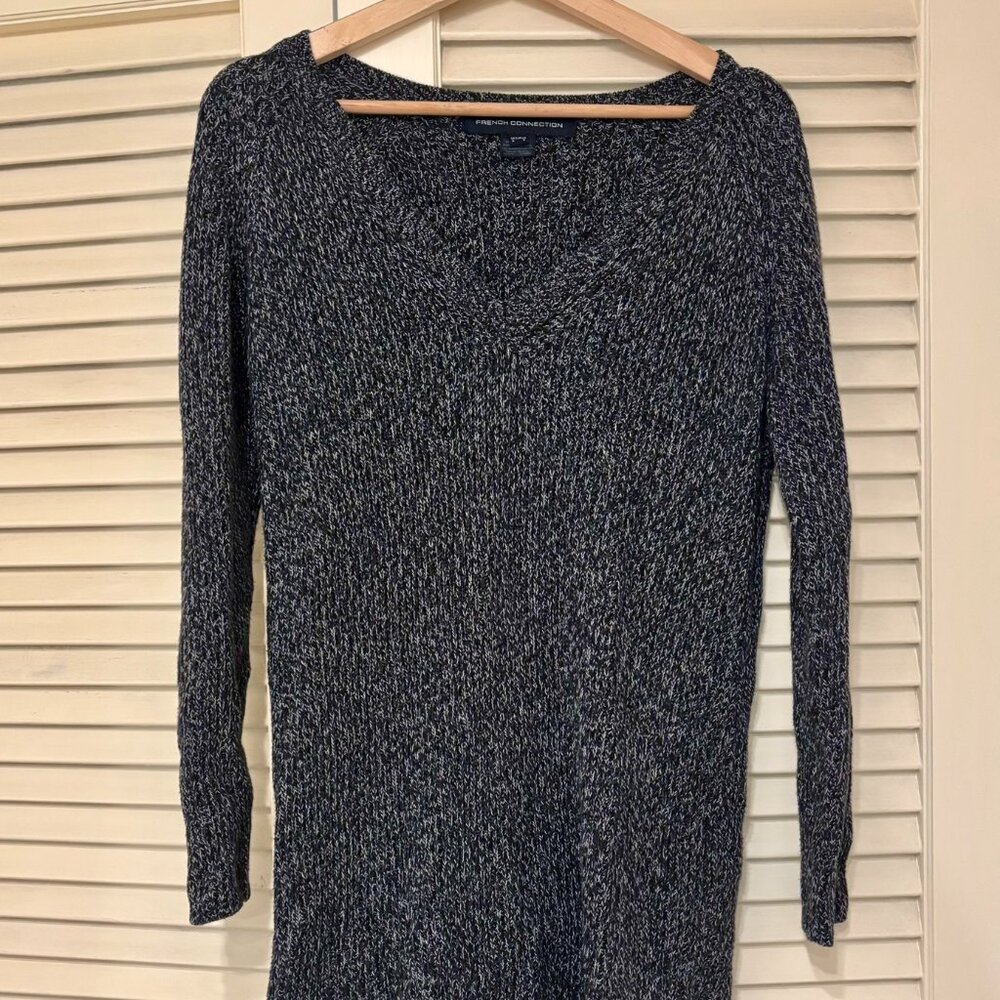 French Connection Blue V-Neck Sweater Dress